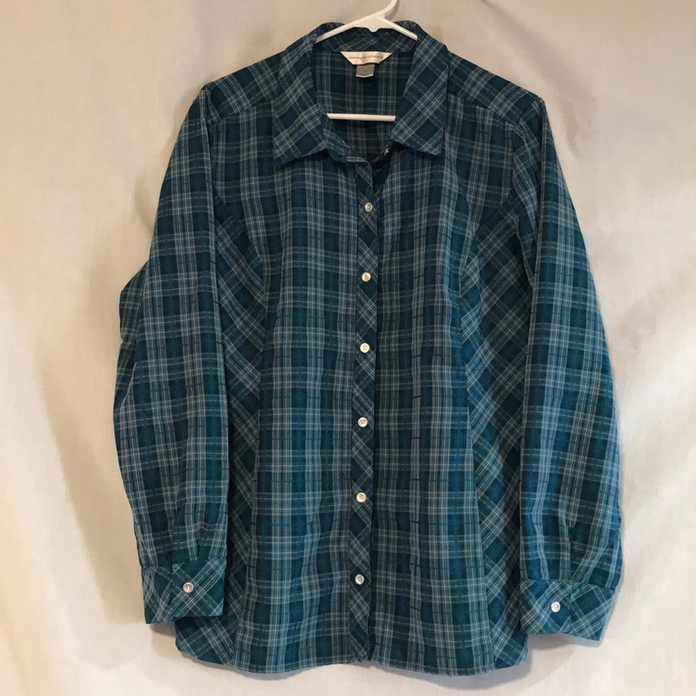 Christopher & Banks Dark Teal Plaid Button Up